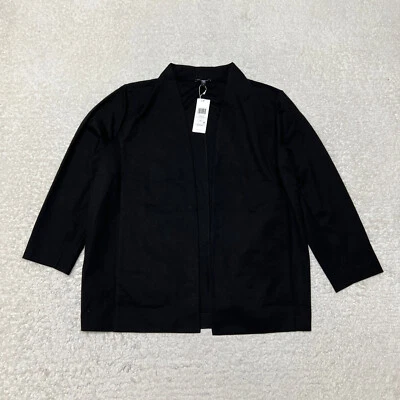 Eileen Fisher Jacket Women 2X Black High Collar Open Front Blazer Flex Ponte