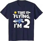 [X.Style] Kids Airplane Pilot Flying in The Sky 2 Year Old 2nd Birthday ds745 T-Shirt (S) Navy Blue