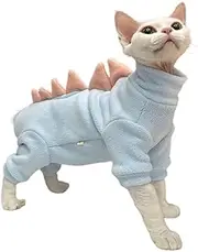 GigglyHouse sphynx cat clothes, dinosaur costume, Hairless Cats Warm Clothes for Cornish Rex and Devon Rex (Blue, L(5.5-8lbs))