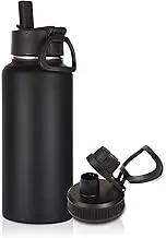 Volhoply 32 oz Insulated Water Bottle with Straw Lid and Spout Lid,Stainless Steel Sports Water Bottle,Double Wall Vacuum Thermos,Leakproof Metal Flask with Wide Mouth for Hiking,Camping(Black,1)