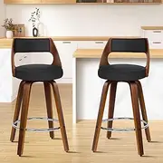 ALFORDSON Bar Stools 2X Swivel Kitchen Stool 65cm Seat Height Wooden Counter Stool with Footrest and Adjustable Leg Levelers Fabric Dining Chairs for Home Bar Dining Room (Eden Fabric Black)