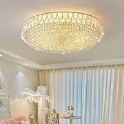 Fruid K9 Crystal Ceiling Light Chandelier - 40/50/60/80cm Round Fixture with E14 Sockets,Modern Flush Mount Ceiling Lamp for Bedroom,Living Room & Foyer(D40cm, Gold)