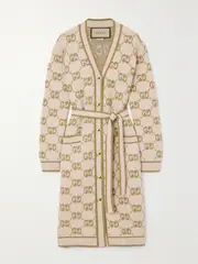 [Gucci] Gucci - Belted Wool-jacquard Cardigan - Camel - L L Brown