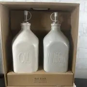 NEW RAE DUNN ARTISAN OIL + VINEGAR White &gray Cruet , SET OF 2