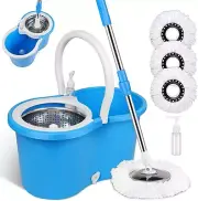 360° Spin Mop and Bucket with Wringer Set and 3 Microfiber Mop Replacement Heads