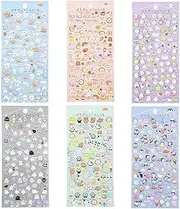 6 Sheets Cute Mini Puffy Stickers, Including Mini Cartoon Animals Cat Rabbit Dog Puppy Kitten, Micro Bulk Sticker Set for Scrapbook Planner Phone Case Decorations,Rewards and DIY Crafts