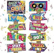 20 Pieces 90s Party Sign 90s Party Decorations Photo Booth Props Retro Hip Hop Party Sign 90s Theme Party Favors for Back to The 90's Adults Neon Throwback Birthday Party Supplies