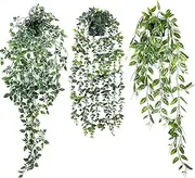 3 Set Artificial Plants Indoors Potted, Fake Hanging Plants in Pot Eucalyptus Mandala Pea Vine for Home Decor Desk Bedroom Kitchen Office Decoration (3 Pack)