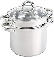 Oster Sangerfield Stainless Steel Cookware 5-Quart Pasta Pot Set w/Steamer, Basket & Lid