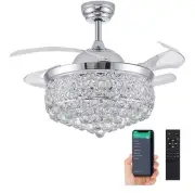 Modern Crystal Fandelier Ceiling Fan + LED Light Remote Noise-Free Chandelier