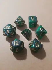 Polyhedral Gaming 7Pc Dice Set Green/Black; DnD, Roleplaying, FREE SHIPPING