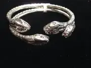 Pair Of Giant Snake Head Solid Handmade West Indian Sterling Silver Bangles