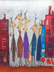 ❤️$60 OFF!!!!The Family original acrylic on an canvas abstract whimsical folk