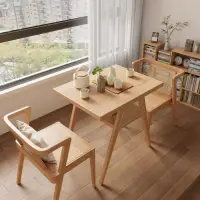 在飛比找蝦皮購物優惠-北歐實木藤編餐桌椅組合小戶型家用簡易餐桌日式侘寂風長方形飯桌