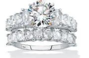 ROUND EMERALD CUT CZ 2 RING BRIDAL SET PLATINUM STERLING SILVER 6 7 8 9 10