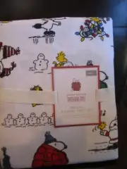 Pottery Barn Kids organic Peanuts Holiday Christmas flannel twin Sheet Set New