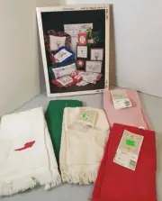 Charles Craft Cross Stitch Fingertip Towel Lot Of 5 Multicolor & Pattern Cotton