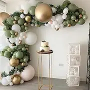 152Pcs Olive Green Balloon Garland Arch Kit, DIY Party Decorations Balloons Set White Chorme Gold Balloons Set Party Supplies for Baby Shower Wedding Birthday Anniversary Party