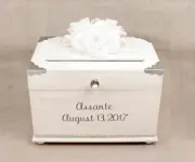 White & Silver Rhinestone Card Box Trunk, Silver Card Holder, White Money Box,