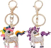 [LIFKOME] 2pcs Unicorn Keychain Animal Key Ring Rhinestone Unicorn Pendant Charms Purse Bag Hanging Decoration Car Key Holder