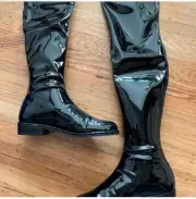 Stuart Weitzman Lowland Thigh-High Boots in Patent Black Leather Size 5.5 NEW
