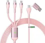 100W USB/USB-C to Multi Charging Cable 10ft Long Charging Cable MFi - 3 in 2 USB C[100W/480Mbps]+Lightning[27W]+Micro[18W] for Samsung/iPad Pro/Mini/MacBook Pro/Air/iPhone15 14 13, Pink