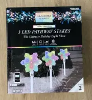 NIB Gemmy Orchestra of Lights Multicolor Snowflake Christmas Pathway Stakes NEW
