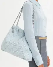 Tory Burch FLEMING SOFT DENIM HOBO BAG Seltzer $940 NEW with tag 167752