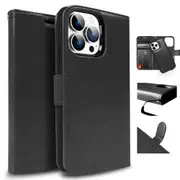 Tough On Magnetic Detachable Leather Phone Case for iPhone 14 Pro Max - Black