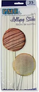 PME LS173 Lollipop Sticks 20 cm (7.9 in), 25-Pack, White