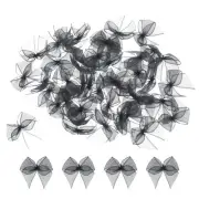 50Pcs Mini Chiffon Ribbon Bow 1" Mini Fabric Satin Craft DIY Deep Black