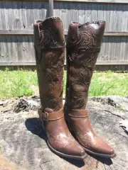 Corral G1116~Ladies Western Brown Tall Whip Stitch and Studs Boots