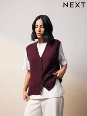Burgundy Red Button Front Knitted Tank Top (E98161) | $66