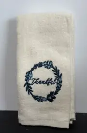 HARVEST HOME Fall Cream Blue White Thankful Fingertip Towels Cotton Embroidered