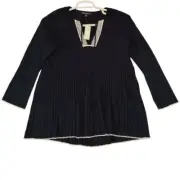 Brooks Brothers Women's Peasant Tunic Top Size L Navy Knit Long Sleeve Lagenlook
