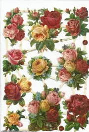 German Embossed SILVER GLITTER Scrap Die Cut - Beautiful Colorful Roses EF7393G