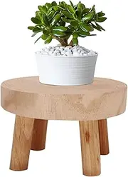 Wooden Plant Stool, Mini Wooden Stool Display Stand, Round Decorative Flower Shelf Bonsai Rack, Small Table Succulents Flower Shelf, Modern Plant Stand for Indoor Outdoor Decoration, Garden Holder (S)