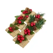 8pc set-Christmas Winter Diner Event Napkin ring holder pine cone berry burlap