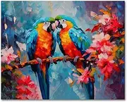 TISHIRON Paint by Number for Adult, Macaw Bird Painting by Number Kits On Canvas, DIY Couple Bird on a Branch Paint by Numbers, Flameless Paint by Numbers for Adults and Kids Beginner 16X20 Inch