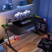 Luxsuite L Shaped Gaming Desk with Led Light Computer Racer Table Desktop Car...