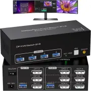 8K Displayport KVM Switch 3 Monitor 2 Computer 8K 60Hz 4K 120Hz DP KVM Switches
