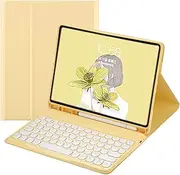 Color keyboard for iPad 10th Generation 2022 10.9 inch Keyboard Case Cute Round Key Wireless Detachable Magnetically Keyboard Cover for iPad 10 (Yellow)