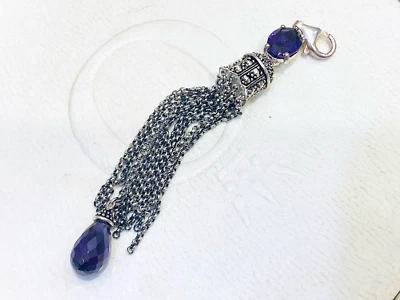 THOMAS SABO Silver Long Multi Chain Tassel Purple Crystal Clip On Charm Pendant