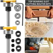 1/4inch Shank Slot Cutting Router Bits Set Carbide T-Shape Top Bearing bexTD