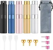 Tekson Travel Perfume Atomizer Refillable 8ml (5 PCS), Travel Cologne Sprayer Mini, Perfume Bottle Empty Small (5 Colors)