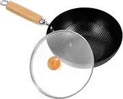 MOLUCKFU 1Set Small Non Stick Wok Pan with Lid Frying Pan for Gas and Induction Cookers Ergonomic Handle Versatile for Frying Boiling Steaming