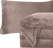 [Elegant Comfort] Luxuriously Soft 4-Piece Velvet Plush Flannel Sheet Set - Premium Quality - Cozy Warm, Anti-Static, Non Pilling Fuzzy Velvet Flannel Fleece Deep Pocket Sheet Set - King, Rose