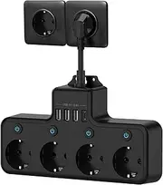 4000W 4-Position Plug Short Cord 4-Hole USB Plug Board Multi-Function Socket with 3 USB and 1 pe-C Ports European Standard