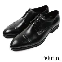 在飛比找momo購物網優惠-【Pelutini】橫飾雕花經典紳士德比鞋 黑色(8732-