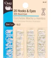 Dritz Hook Eye Fasteners White Size 1 and 2 Nickel Free 20 Sets for Sewing